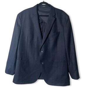 Nordstrom Trim Fit Marzotto Super 110s Wool Plaid Blazer Men Navy Sz 50R